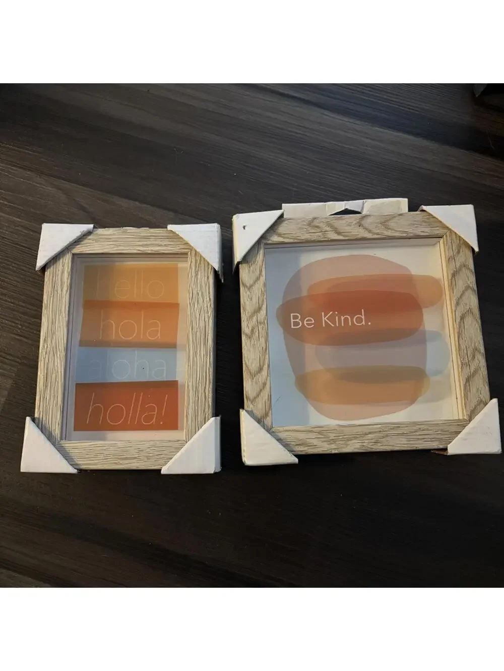 Hello Hola & Be Kind Layered Glass Wood Framed Wall Decor